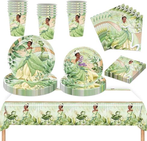 لوازم أدوات المائدة لحفلات أعياد الميلاد للأميرة والضفدع من RenbangUS، تتضمن أدوات المائدة للأميرة تيانا أطباق ومناديل وأكواب ومفارش طاولة لديكورات حفلات عيد ميلاد الأميرة (الخدمة 16) in Kuwait