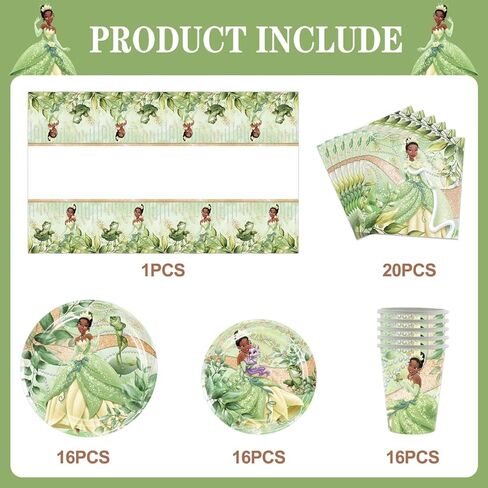 لوازم أدوات المائدة لحفلات أعياد الميلاد للأميرة والضفدع من RenbangUS، تتضمن أدوات المائدة للأميرة تيانا أطباق ومناديل وأكواب ومفارش طاولة لديكورات حفلات عيد ميلاد الأميرة (الخدمة 16) in Kuwait