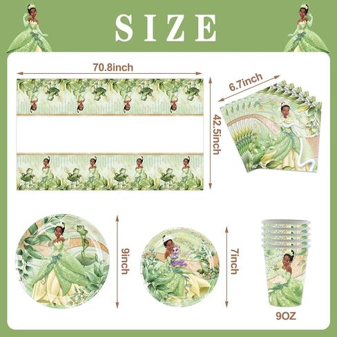 لوازم أدوات المائدة لحفلات أعياد الميلاد للأميرة والضفدع من RenbangUS، تتضمن أدوات المائدة للأميرة تيانا أطباق ومناديل وأكواب ومفارش طاولة لديكورات حفلات عيد ميلاد الأميرة (الخدمة 16) in Kuwait