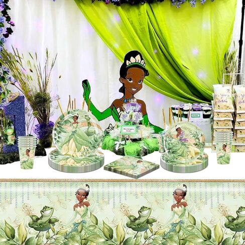 لوازم أدوات المائدة لحفلات أعياد الميلاد للأميرة والضفدع من RenbangUS، تتضمن أدوات المائدة للأميرة تيانا أطباق ومناديل وأكواب ومفارش طاولة لديكورات حفلات عيد ميلاد الأميرة (الخدمة 16) in Kuwait