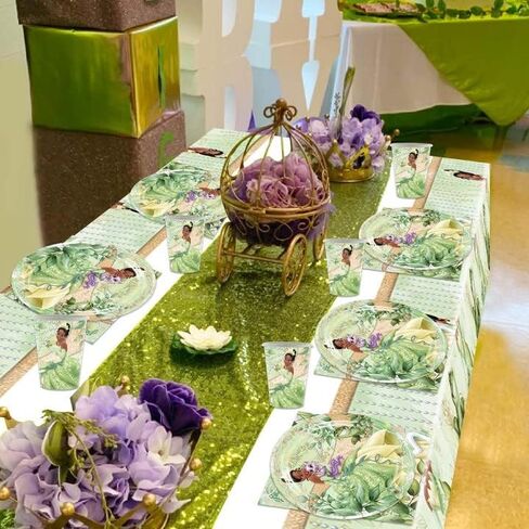 لوازم أدوات المائدة لحفلات أعياد الميلاد للأميرة والضفدع من RenbangUS، تتضمن أدوات المائدة للأميرة تيانا أطباق ومناديل وأكواب ومفارش طاولة لديكورات حفلات عيد ميلاد الأميرة (الخدمة 16) in Kuwait