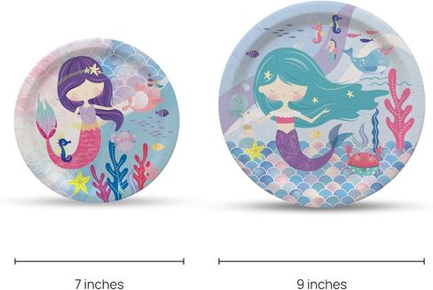 مجموعة لوازم حفلات حورية البحر من ماي غريكا - (تخدم 20 شخصًا) - زينة عيد ميلاد حورية البحر للفتيات - بالونات كبيرة من رقائق حورية البحر وأطباق وأكواب وأغطية وأغطية الكب كيك ولافتة عيد ميلاد سعيد وغطاء طاولة in Kuwait