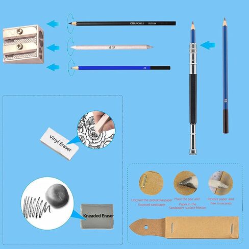 ELEAZAR35 Drawing Pencil Set in a portable zippered case (with 50-page A5 sketchbook) Includes sketching pencils and accessories for children, adults, beginners and professionals in Kuwait