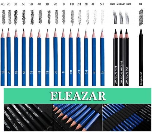 ELEAZAR35 Drawing Pencil Set in a portable zippered case (with 50-page A5 sketchbook) Includes sketching pencils and accessories for children, adults, beginners and professionals in Kuwait