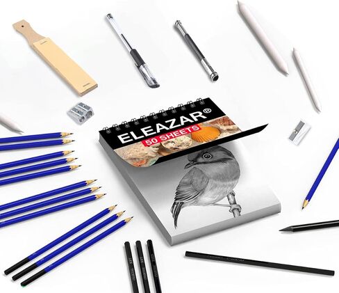 ELEAZAR35 Drawing Pencil Set in a portable zippered case (with 50-page A5 sketchbook) Includes sketching pencils and accessories for children, adults, beginners and professionals in Kuwait