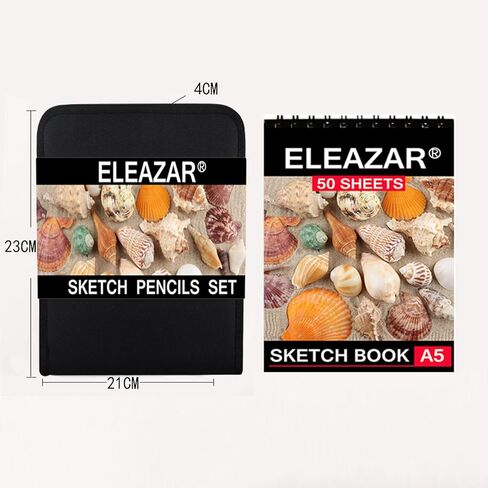 ELEAZAR35 Drawing Pencil Set in a portable zippered case (with 50-page A5 sketchbook) Includes sketching pencils and accessories for children, adults, beginners and professionals in Kuwait