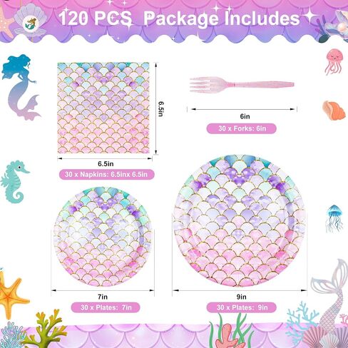 120 Pcs Snowflake Party Tableware Set Plates, Napkins, Forks Party Supplies, Snowflake Castle Party Decorations, Favors for Girls Birthday, Baby Shower, Serves 30 in Saudi Arabia