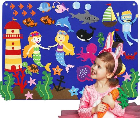 مجموعات مجسمات من اللباد / الفلانيل من أندر ذا سي أنيمالز للأطفال في مرحلة ما قبل المدرسة، مجموعات لعب تعليم رواية القصص، 40 قطعة in Kuwait