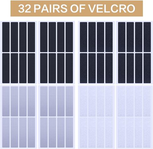 شريط لاصق وحلقة لاصق عالي التحمل من Awilzzoe مقاس 2.54 × 10.16 سم، شريط لاصق ذاتي الخطاف والحلقة للأريكة ووسائد البساط، أسود/أبيض، 64 قطعة/32 مجموعة in Kuwait
