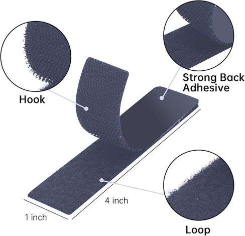شريط لاصق وحلقة لاصق عالي التحمل من Awilzzoe مقاس 2.54 × 10.16 سم، شريط لاصق ذاتي الخطاف والحلقة للأريكة ووسائد البساط، أسود/أبيض، 64 قطعة/32 مجموعة in Kuwait