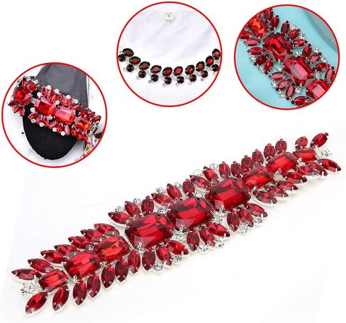 Rhinestones Trims, Crystal Chain Ribbon Craft Decoration Bridal Wedding Dress Sash Belt Applique(Red) in Saudi Arabia