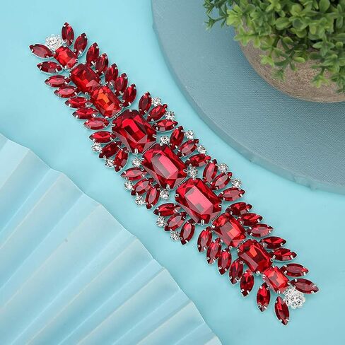 Rhinestones Trims, Crystal Chain Ribbon Craft Decoration Bridal Wedding Dress Sash Belt Applique(Red) in Saudi Arabia