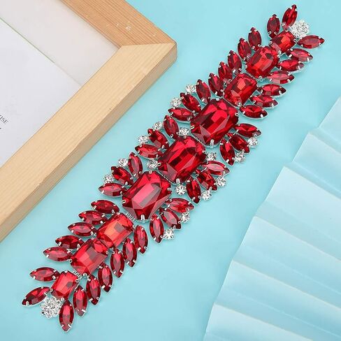 Rhinestones Trims, Crystal Chain Ribbon Craft Decoration Bridal Wedding Dress Sash Belt Applique(Red) in Saudi Arabia