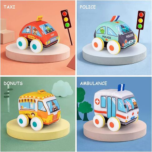 مجموعة ألعاب سيارة للأطفال من القطيفة الناعمة مع بساط لعب (حقيبة تخزين)، للأطفال الصغار من سن 1 سنتين إلى 3 سنوات in Kuwait