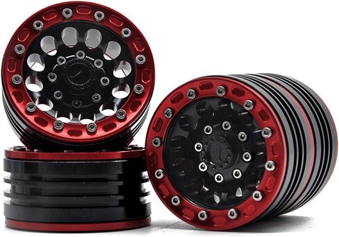موهيرو 1/10 1.9 بوصة جنوط عجلات من سبيكة Beadlock لـ RC Cralwer Axial SCX10 CC01 D90 حزمة من 4 (أحمر + أسود) in Kuwait