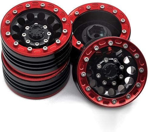 موهيرو 1/10 1.9 بوصة جنوط عجلات من سبيكة Beadlock لـ RC Cralwer Axial SCX10 CC01 D90 حزمة من 4 (أحمر + أسود) in Kuwait