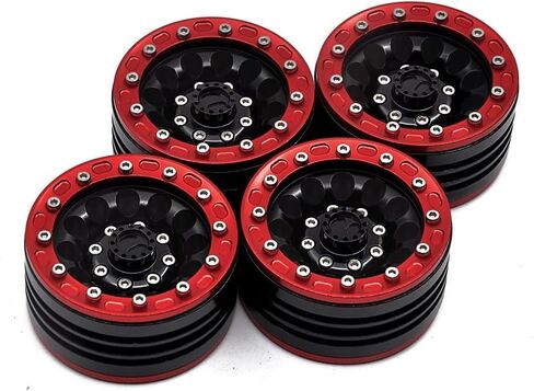 موهيرو 1/10 1.9 بوصة جنوط عجلات من سبيكة Beadlock لـ RC Cralwer Axial SCX10 CC01 D90 حزمة من 4 (أحمر + أسود) in Kuwait
