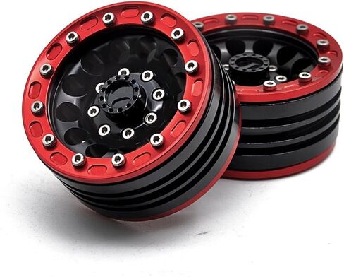 موهيرو 1/10 1.9 بوصة جنوط عجلات من سبيكة Beadlock لـ RC Cralwer Axial SCX10 CC01 D90 حزمة من 4 (أحمر + أسود) in Kuwait