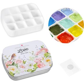 Hennaja Mini Empty Portable Watercolor Tin Palette Paint Case with 12-Well Premium Plastic Mixing Tray,Small Paint Storage Travel Watercolor Artist Paints Palette Kits(2-Black Flower)