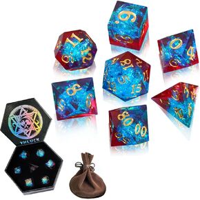 DND Dice Set Dungeon and Dragons Sharp Edge Dice Handmade Resin Polyhedral Dice RPG D20 Role Playing Gaming Dice for Party Games…
