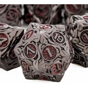 KERWELLSI Metal DND Dice Set D&D, 7Pcs Nature Vines Leaf Dungeons and Dragons Role Playing Dice with Gift Box, Black Blue Polyhedral Handmade RPG D and D Game Dice D20 D12 D10 D8 D6 D4