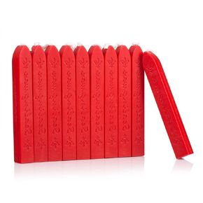 Mceal Sealing Wax Stick with Wick Flower De Luce of France Retro 10 Pieces Pack(Barn Red)