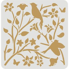 FINGERINSPIRE Bird on Branch Stencil for Painting 11.8x11.8inch Reusable Birds Tree Branches Stencil Birds Drawing Stencil Flower Stencil for Painting on Wood, Floor, Furniture, Wall and Paper