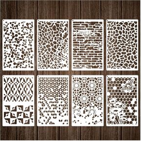 8 قطع استنسل فروع شجرة نسيج للحرف اليدوية، قالب استنسل طبقات مجردة قابلة لإعادة الاستخدام، استنسل هندسي استنسل وسائط مختلطة للرسم على قماش البطاقات الخشبية ديكور المنزل بنفسك (8 فرع) in Kuwait