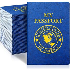 Woanger 50 Pcs Blank Passport Book Blue Passport Notebook 4 x 5.5 Inch Play Fake Passport Bulk Travel Journal for Kid World Travel Pretend Activity Classroom School Project Party Favor (Classic)