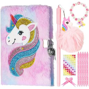 TPIVG Diary for Girls with lock and keys,Plush Diary Fox Fuzzy Secret Diary Kids Journal with lock for Writing and Drawing,Lined Notebook Gifts for Girls Ages 5 6 7 8 9 UP (Blue Unicorn)
