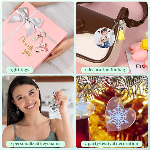 300 قطعة من سلاسل المفاتيح الاكريليك الشفافة، 6 اشكال فارغة من الاكريليك بالجملة، سلاسل مفاتيح جلدية شراشيب سلاسل مفاتيح حلقات القفز لراتنج الفينيل والحرف اليدوية والحلي والنقش (عظم مستطيل مربع على in Kuwait