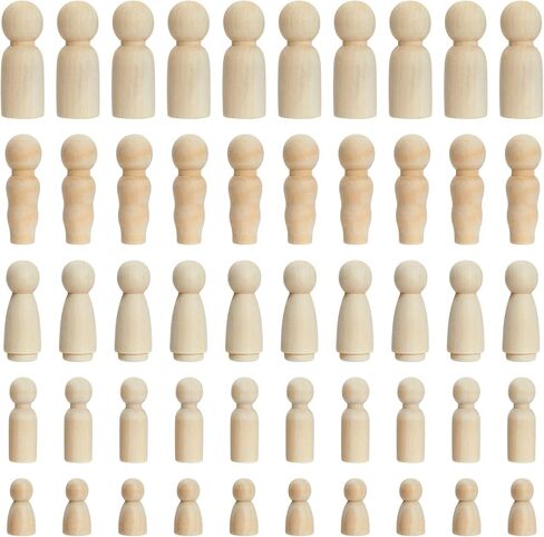 Juvale Set of 50 Unfinished Wood Peg Dolls Family, Wooden People for Crafts, Dollhouse Figures (5 Sizes) in Saudi Arabia
