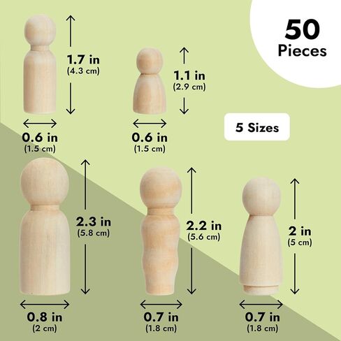 Juvale Set of 50 Unfinished Wood Peg Dolls Family, Wooden People for Crafts, Dollhouse Figures (5 Sizes) in Saudi Arabia