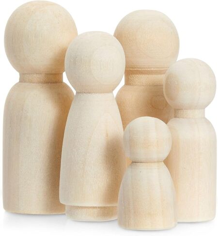 Juvale Set of 50 Unfinished Wood Peg Dolls Family, Wooden People for Crafts, Dollhouse Figures (5 Sizes) in Saudi Arabia