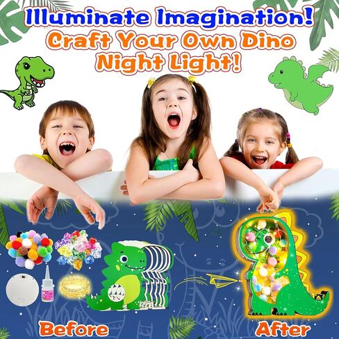 YOFUN DIY Wooden Dinosaur Night Lights, Dinosaur Toys for Kids, Dinosaur Craft Kit for Kids, Christmas, Birthday Gifts for Boys & Girls Age 5 6 7 8 9 10 Years Old in Kuwait