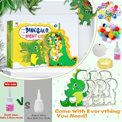 YOFUN DIY Wooden Dinosaur Night Lights, Dinosaur Toys for Kids, Dinosaur Craft Kit for Kids, Christmas, Birthday Gifts for Boys & Girls Age 5 6 7 8 9 10 Years Old in Kuwait