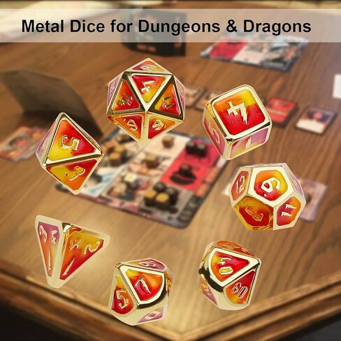 DND Dice Set with Dice Bag Metal D&D Dice Polyhedral Dice for Dungeons and Dragons Role Playing Game (Fire,Standard Size) in Kuwait