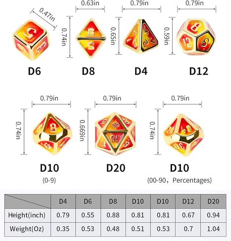 DND Dice Set with Dice Bag Metal D&D Dice Polyhedral Dice for Dungeons and Dragons Role Playing Game (Fire,Standard Size) in Kuwait