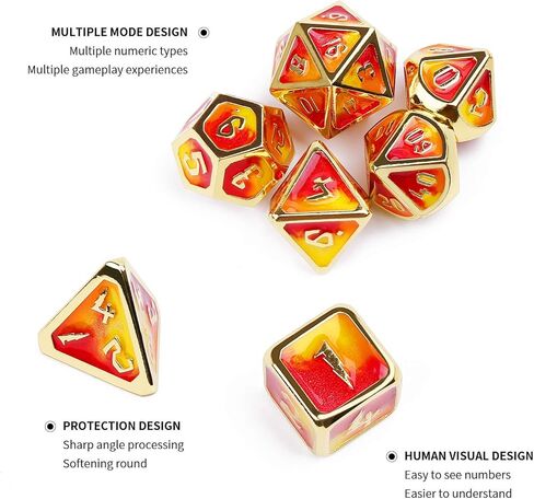 DND Dice Set with Dice Bag Metal D&D Dice Polyhedral Dice for Dungeons and Dragons Role Playing Game (Fire,Standard Size) in Kuwait
