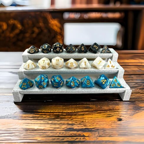 حامل النرد DND، ملحقات الزنزانات والتنينات، رف عرض النرد 3 طبقات، مجموعة 10 ثوانٍ، أرفف تخزين صينية النرد D&D، عرض النرد D N D، يحمل 3 مجموعات من النرد متعدد السطوح، النرد غير متضمن in Kuwait