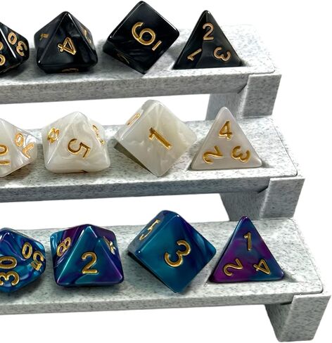 حامل النرد DND، ملحقات الزنزانات والتنينات، رف عرض النرد 3 طبقات، مجموعة 10 ثوانٍ، أرفف تخزين صينية النرد D&D، عرض النرد D N D، يحمل 3 مجموعات من النرد متعدد السطوح، النرد غير متضمن in Kuwait