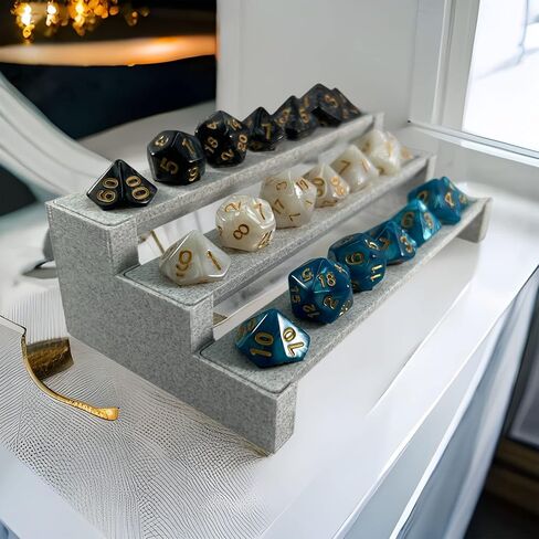 حامل النرد DND، ملحقات الزنزانات والتنينات، رف عرض النرد 3 طبقات، مجموعة 10 ثوانٍ، أرفف تخزين صينية النرد D&D، عرض النرد D N D، يحمل 3 مجموعات من النرد متعدد السطوح، النرد غير متضمن in Kuwait