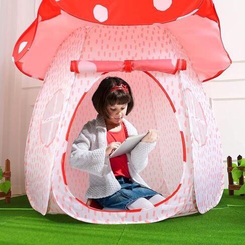 Play Tent for Kids Pop Up Tent Indoor Outdoor Boys and Girls Playhouse with Exquisite Design for Imaginative Mushroom Tent by CRAWLBO Patented (Pink, Small) in Kuwait