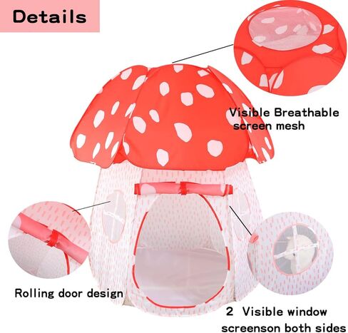 Play Tent for Kids Pop Up Tent Indoor Outdoor Boys and Girls Playhouse with Exquisite Design for Imaginative Mushroom Tent by CRAWLBO Patented (Pink, Small) in Kuwait