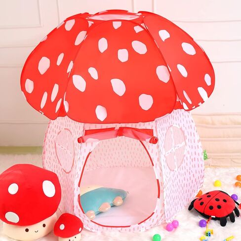 Play Tent for Kids Pop Up Tent Indoor Outdoor Boys and Girls Playhouse with Exquisite Design for Imaginative Mushroom Tent by CRAWLBO Patented (Pink, Small) in Kuwait