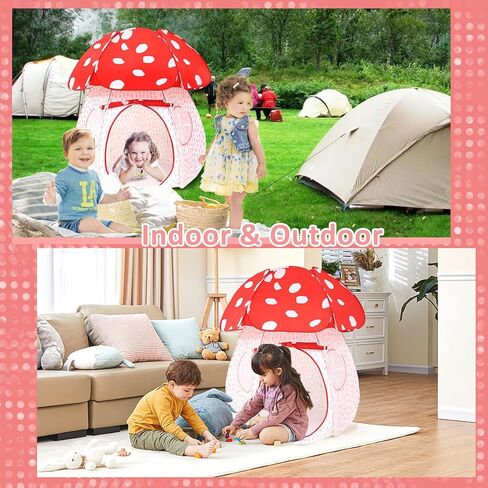 Play Tent for Kids Pop Up Tent Indoor Outdoor Boys and Girls Playhouse with Exquisite Design for Imaginative Mushroom Tent by CRAWLBO Patented (Pink, Small) in Kuwait