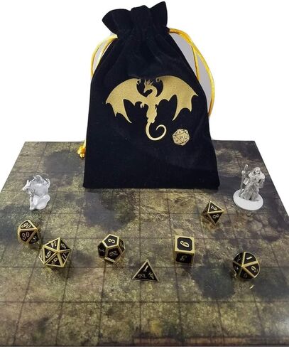 حقيبة النرد ذات الرباط المخملي الأسود مع جزء داخلي من الساتان الذهبي in Kuwait