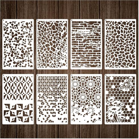 8 قطع استنسل فروع شجرة نسيج للحرف اليدوية، قالب استنسل طبقات مجردة قابلة لإعادة الاستخدام، استنسل هندسي استنسل وسائط مختلطة للرسم على قماش البطاقات الخشبية ديكور المنزل بنفسك (8 فرع) in Kuwait
