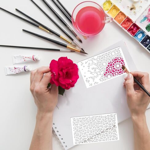 8 قطع استنسل فروع شجرة نسيج للحرف اليدوية، قالب استنسل طبقات مجردة قابلة لإعادة الاستخدام، استنسل هندسي استنسل وسائط مختلطة للرسم على قماش البطاقات الخشبية ديكور المنزل بنفسك (8 فرع) in Kuwait