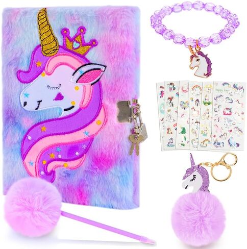Plush Diary with Lock for Girls,Unicorn Gifts for Girls Stationary Sets for Girls Gifts for 5-13 Year Old Girls School Supplies Journal for Girls Diary Birthday Gifts Notebook Girls Gifts in Saudi Arabia